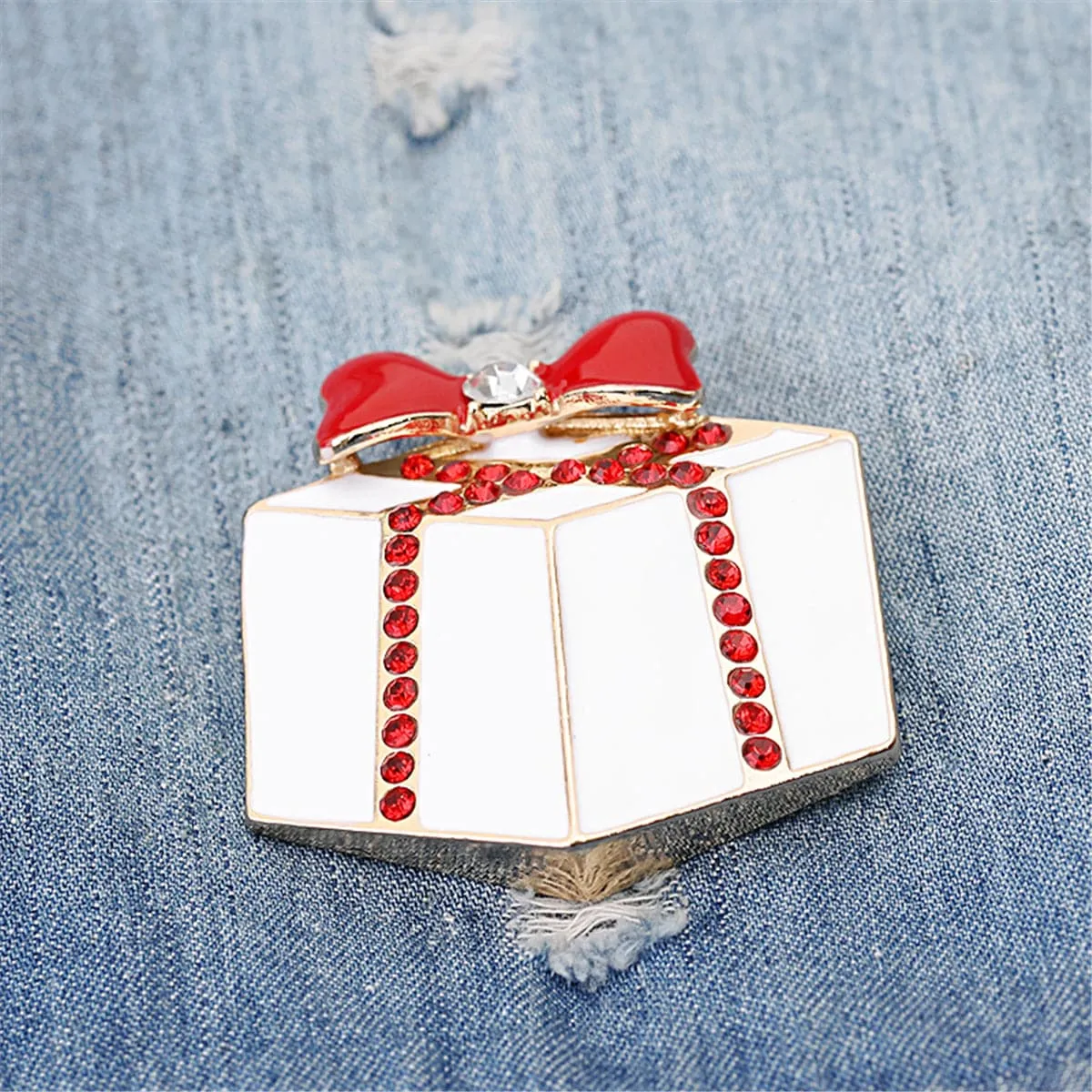 Red Cubic Zirconia & Enamel 18K Gold-Plated Gift Brooch