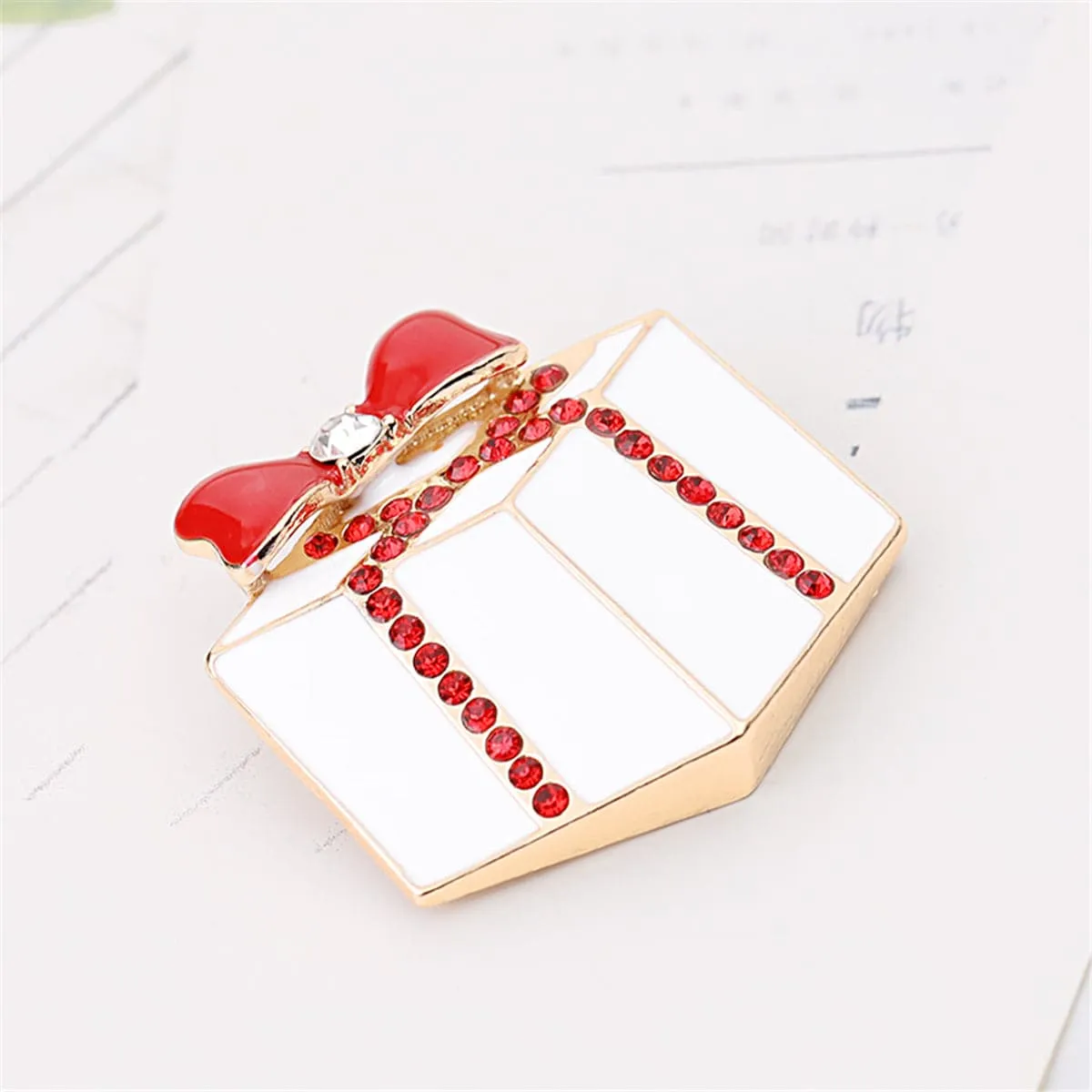 Red Cubic Zirconia & Enamel 18K Gold-Plated Gift Brooch