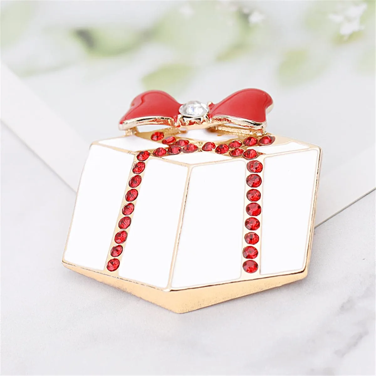 Red Cubic Zirconia & Enamel 18K Gold-Plated Gift Brooch