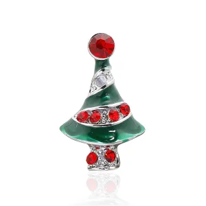 Red Cubic Zirconia & Green Enamel Embellished Holiday Tree Brooch