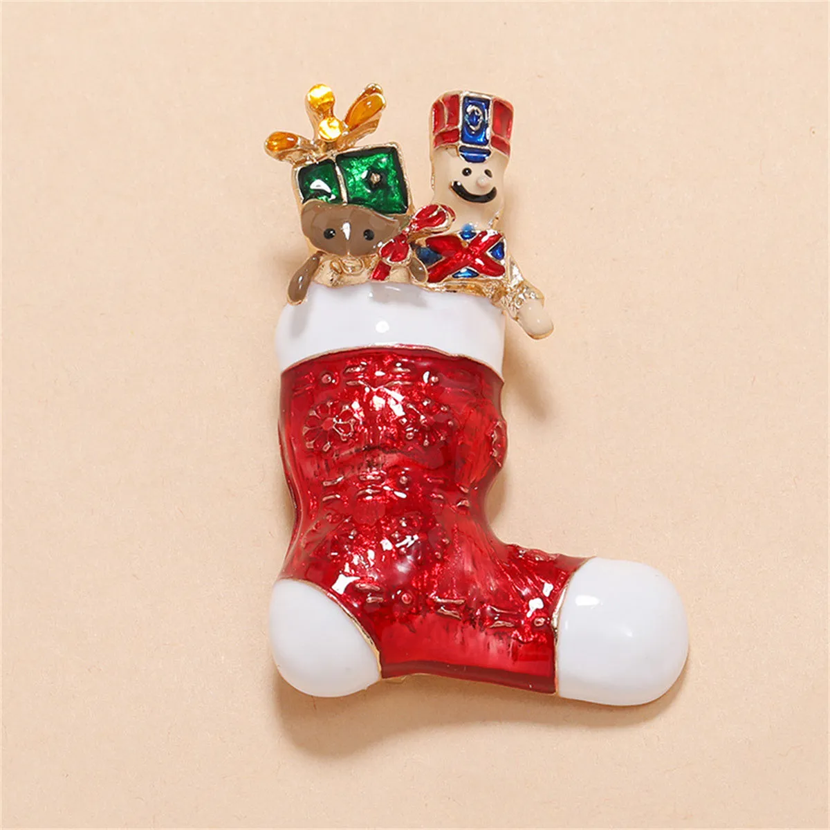 Red Enamel & 18K Gold-Plated Christmas Stocking Brooch