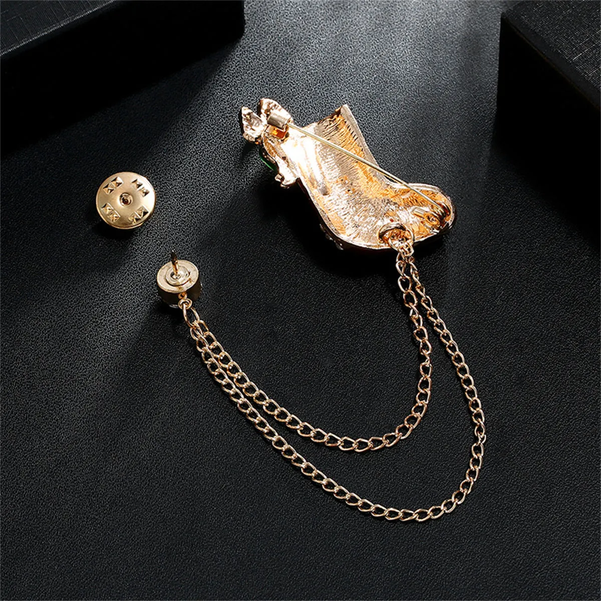 Red Enamel & 18K Gold-Plated Cubic Zirconia-Accent Stocking Chain Brooch