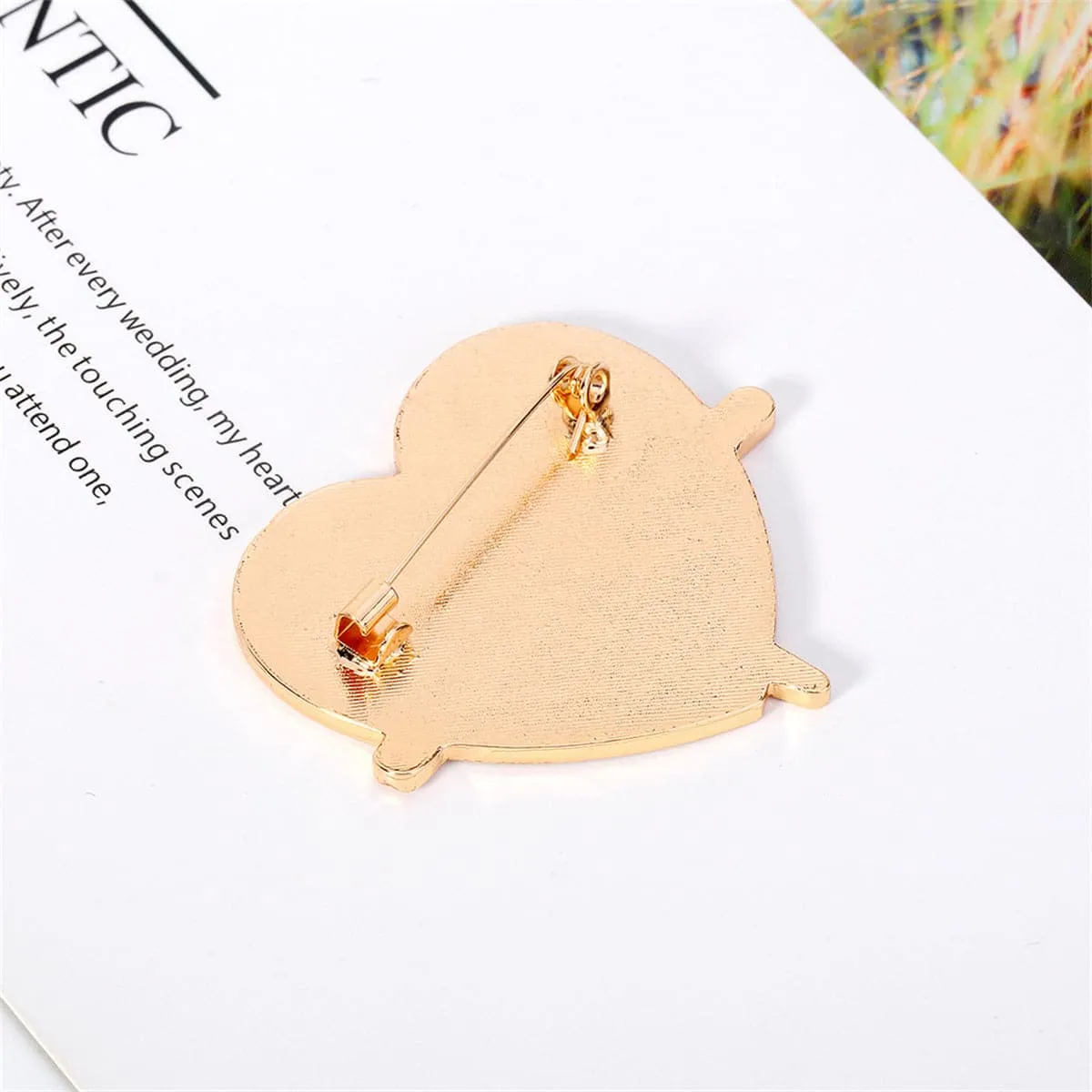 Red Enamel & 18K Gold-Plated Heartbeat Brooch