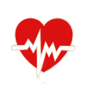 Red Enamel & 18K Gold-Plated Heartbeat Brooch