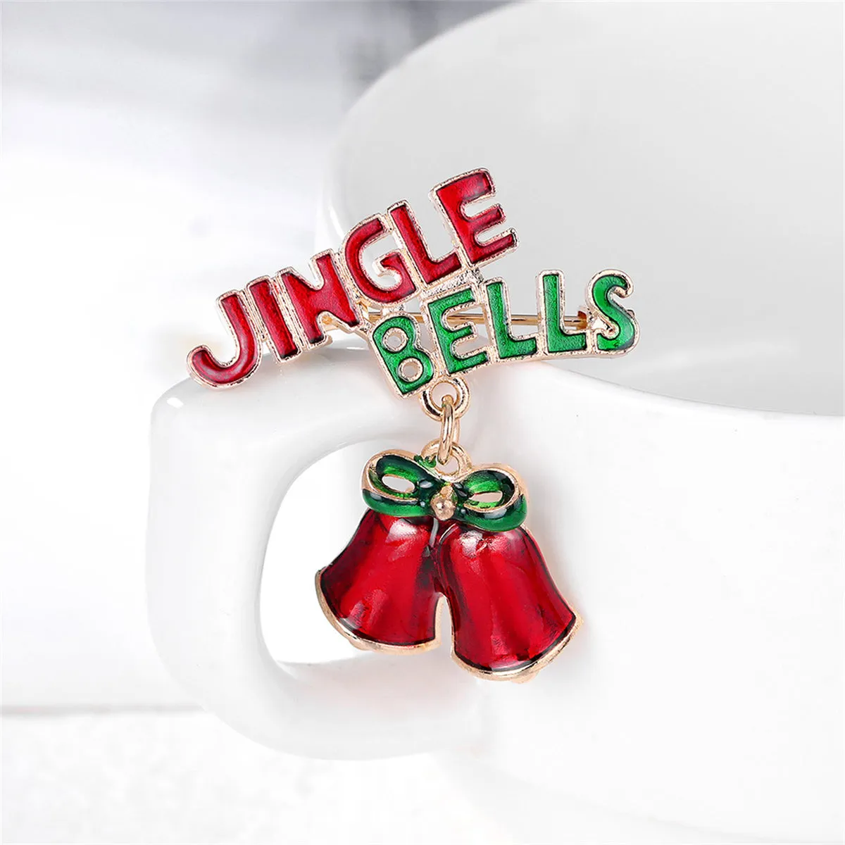Red Enamel & 18K Gold-Plated 'Jingle Bells' Brooch