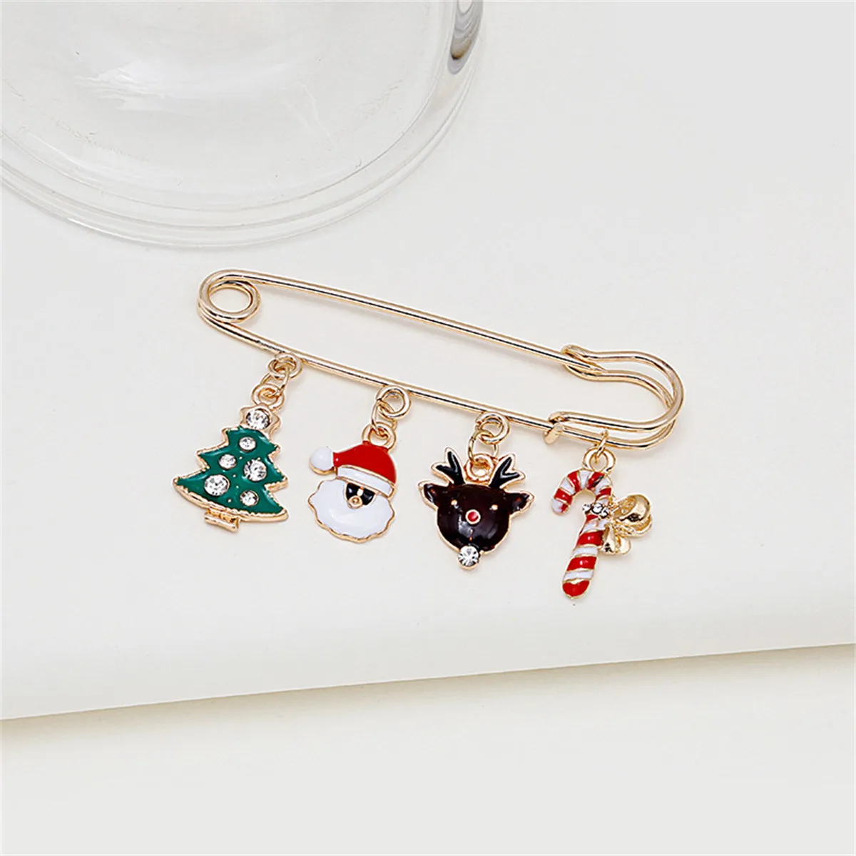 Red Enamel & 18K Gold-Plated Reindeer Christmas Charms Brooch
