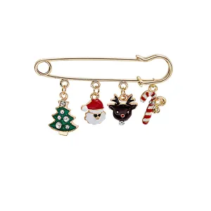 Red Enamel & 18K Gold-Plated Reindeer Christmas Charms Brooch