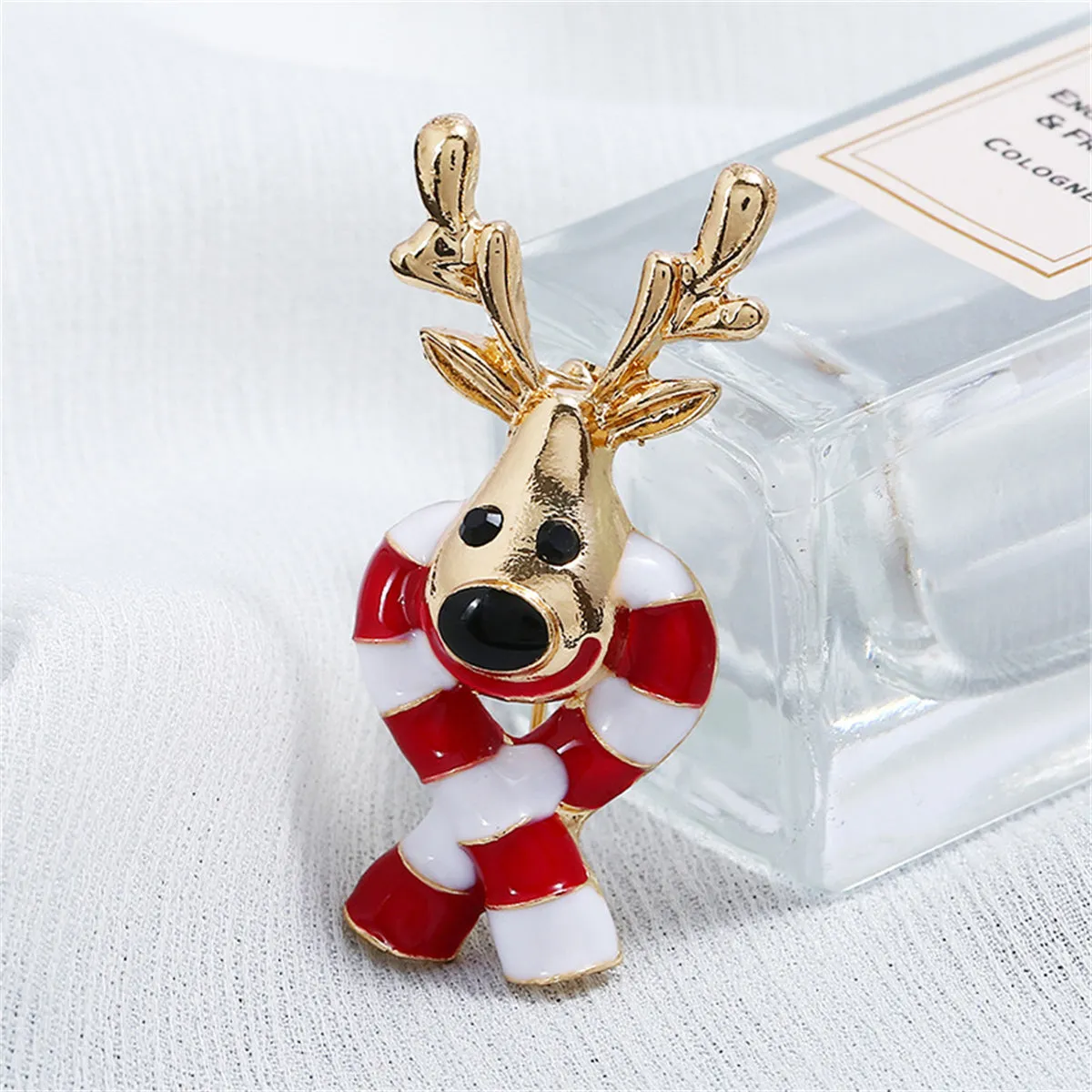 Red Enamel & 18K Gold-Plated Reindeer Scarf Brooch