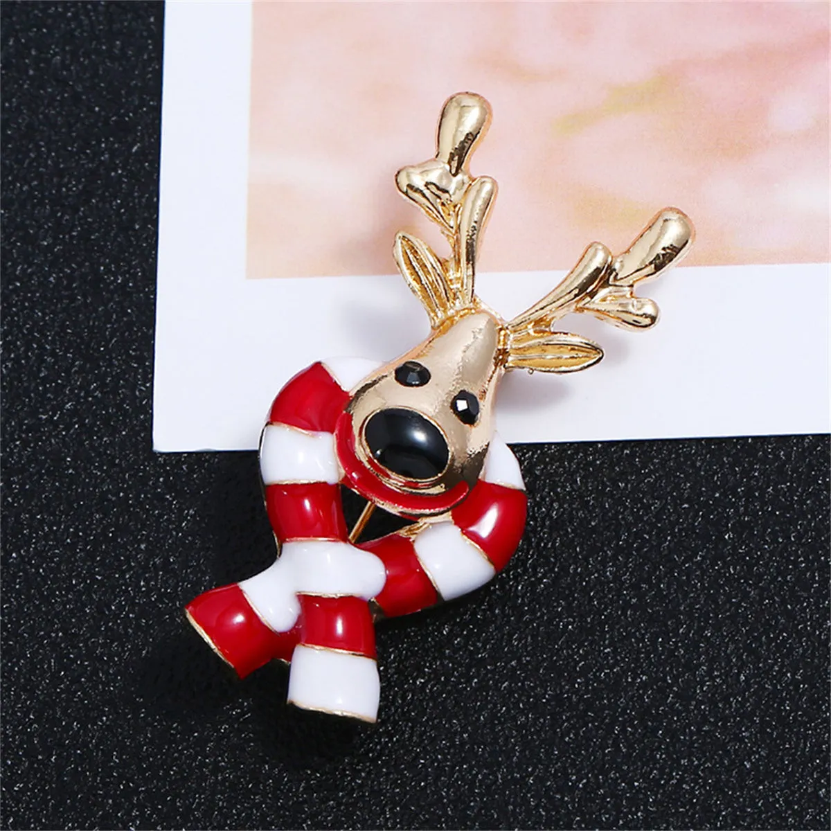 Red Enamel & 18K Gold-Plated Reindeer Scarf Brooch