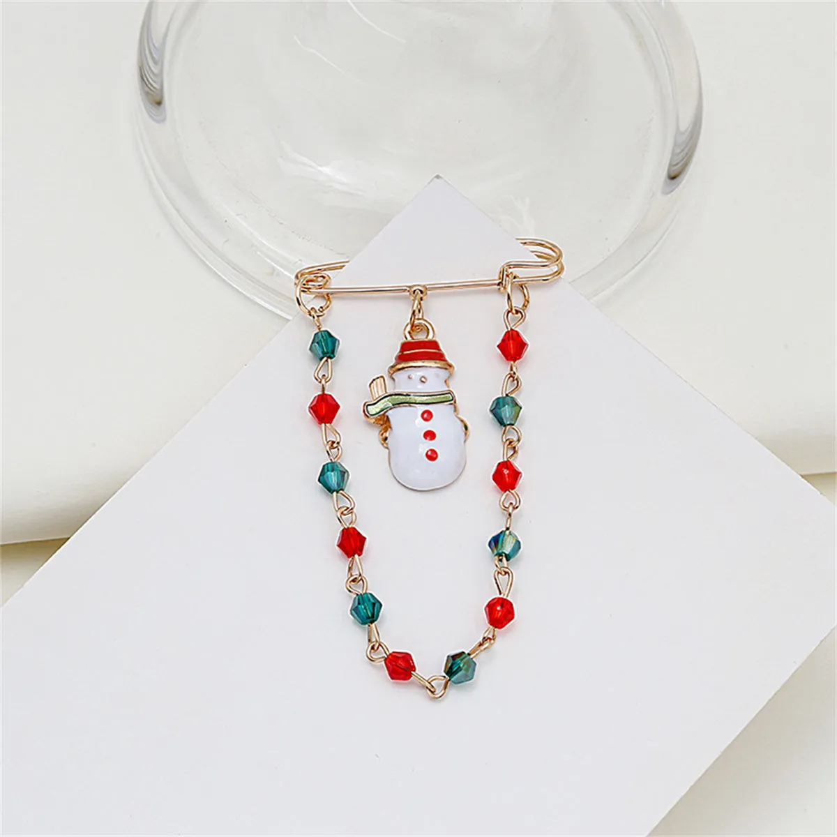 Red Enamel & 18K Gold-Plated Snowman Chain Pin Brooch
