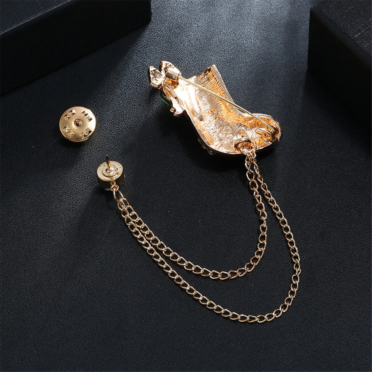 Red Enamel & Cubic Zirconia 18K Gold-Plated Stocking Boot Chain Brooch