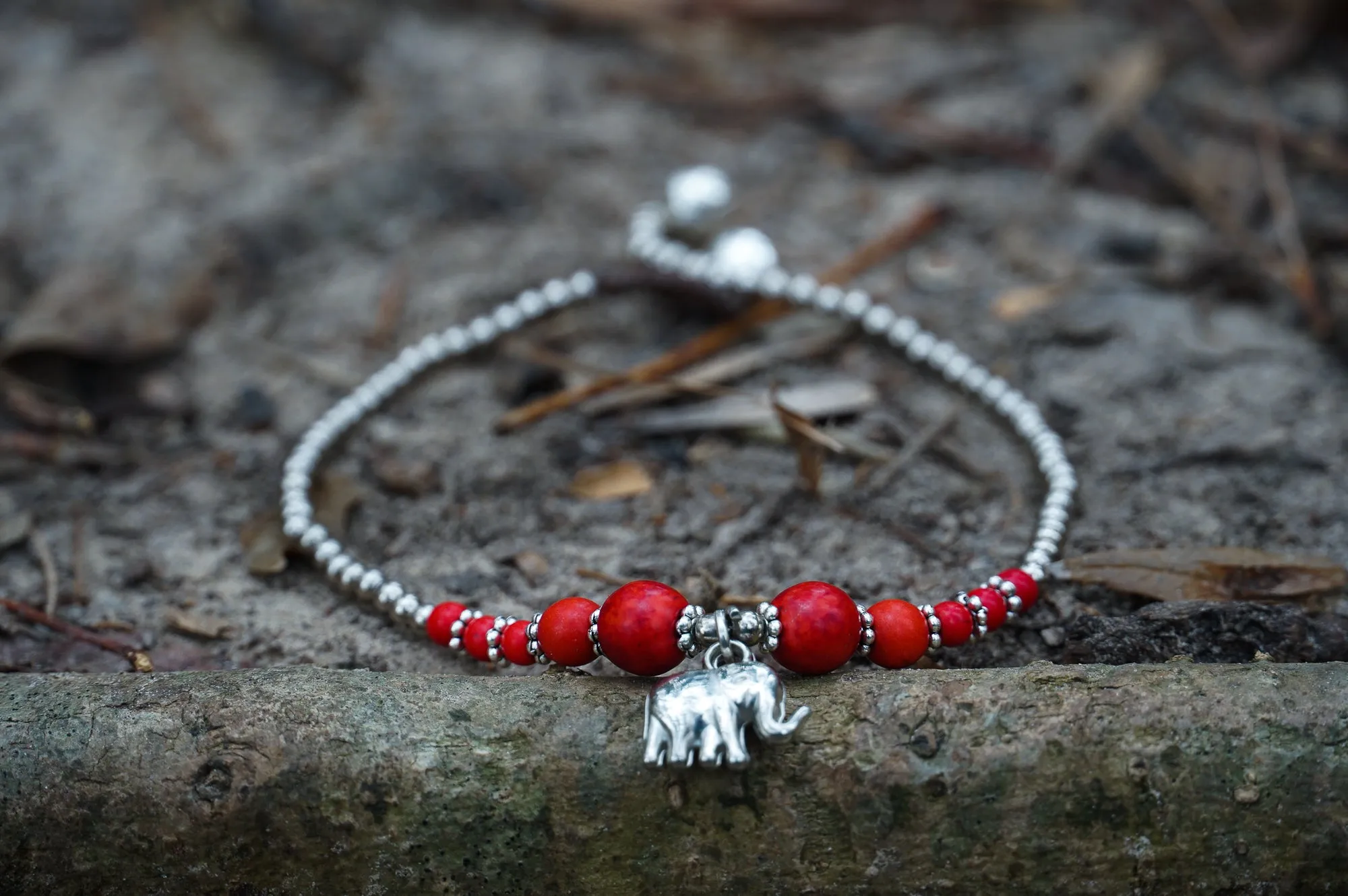 Red Jasper Elephant Charm Boho Bracelet