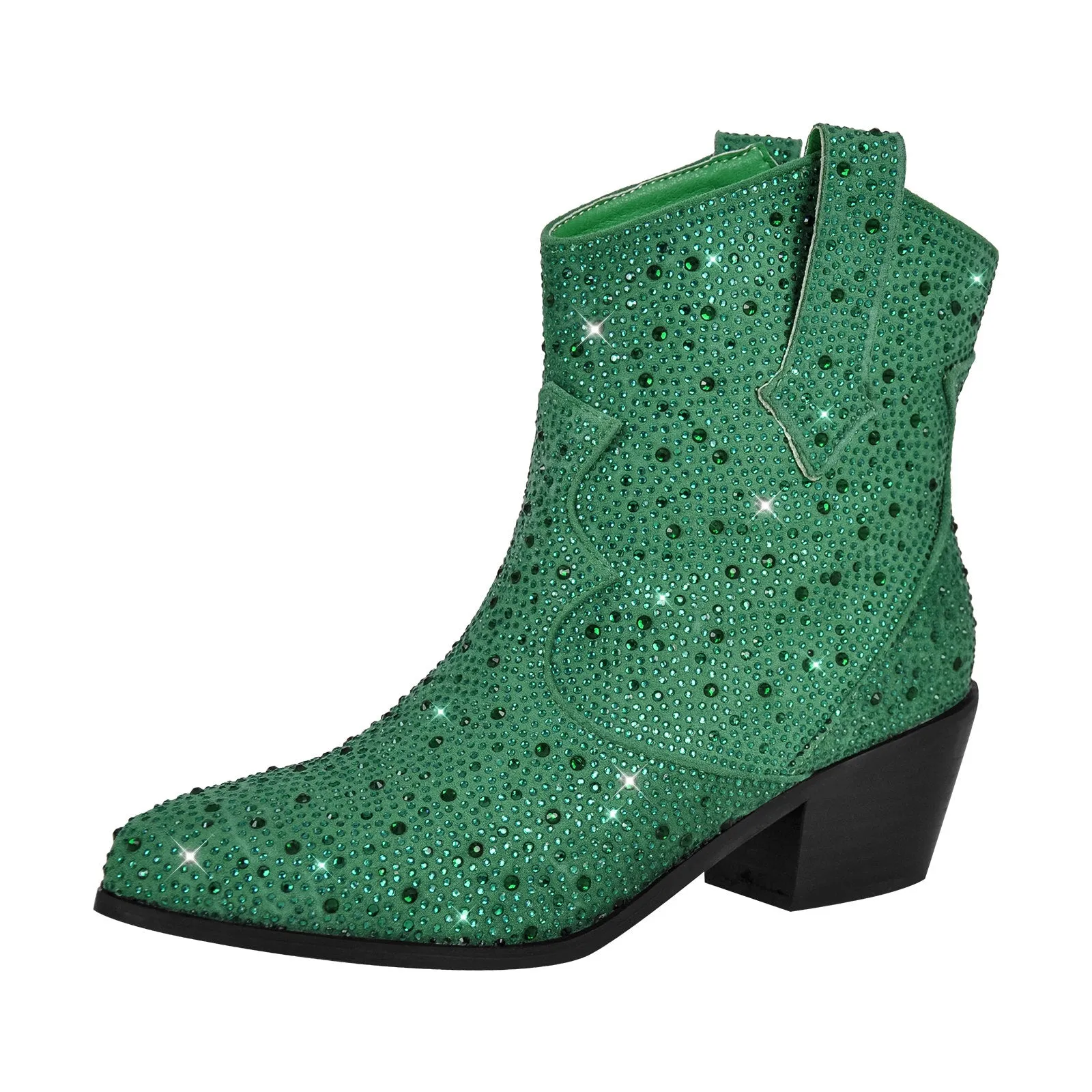 Rhinestone Chunky Heel Western Ankle Boots