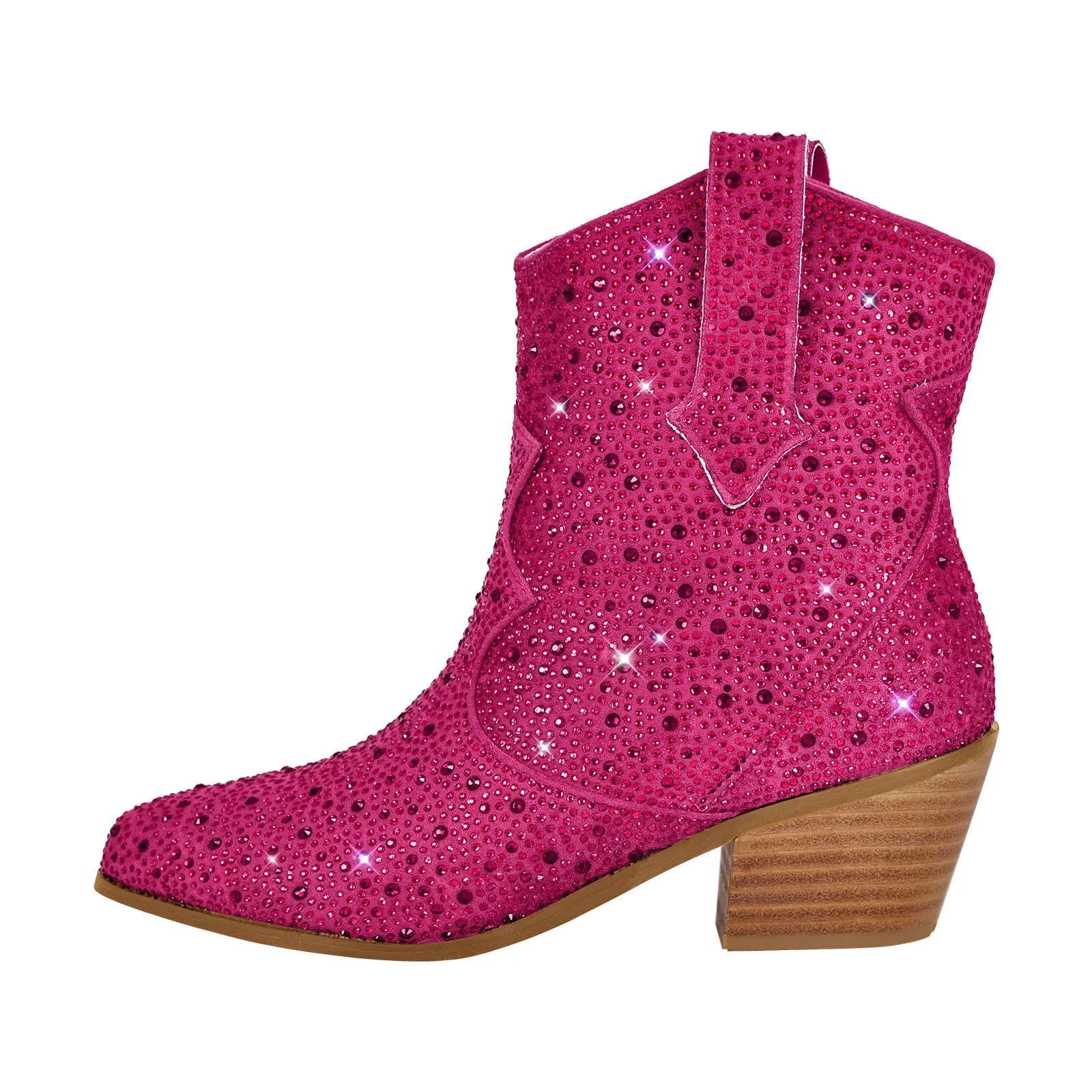 Rhinestone Chunky Heel Western Ankle Boots