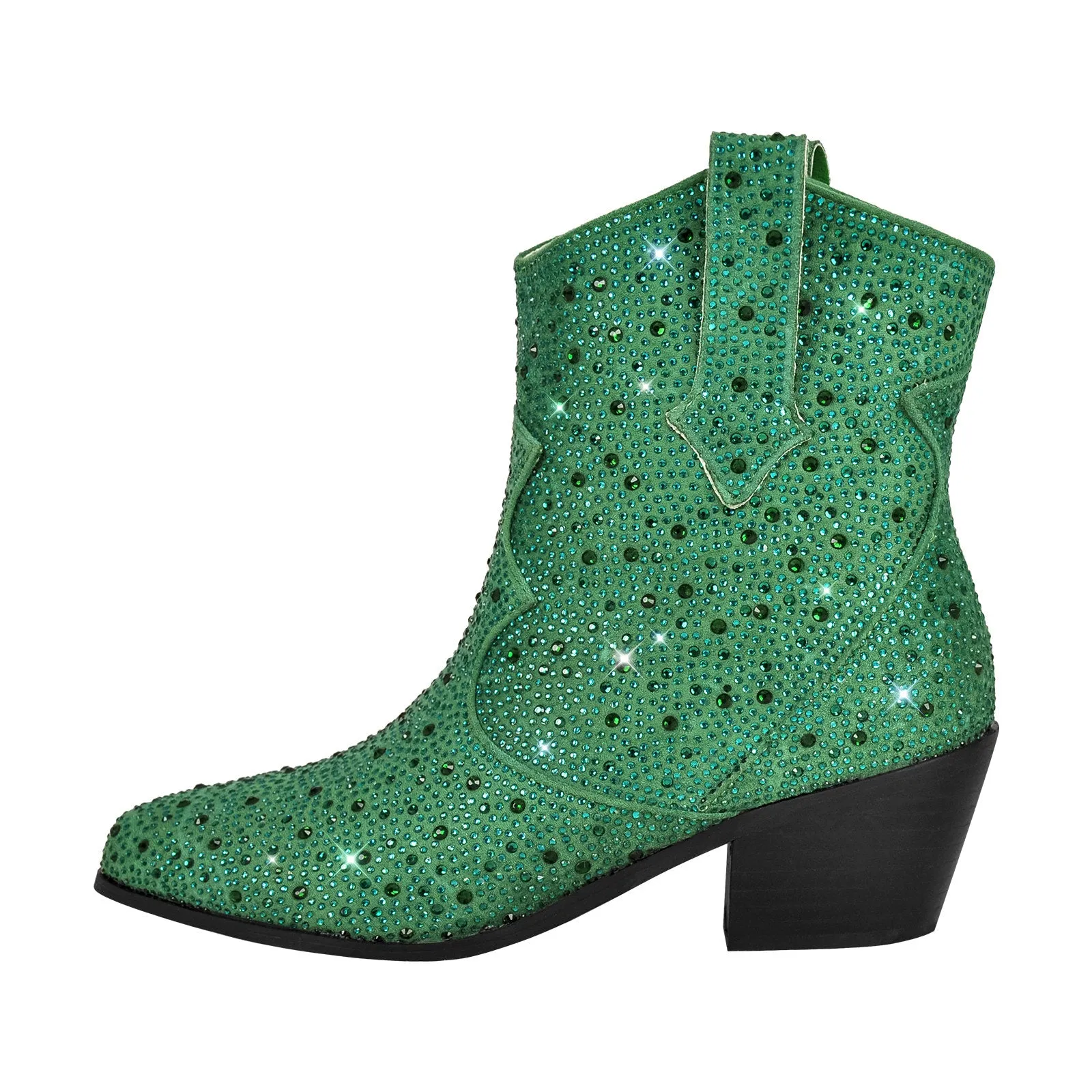 Rhinestone Chunky Heel Western Ankle Boots