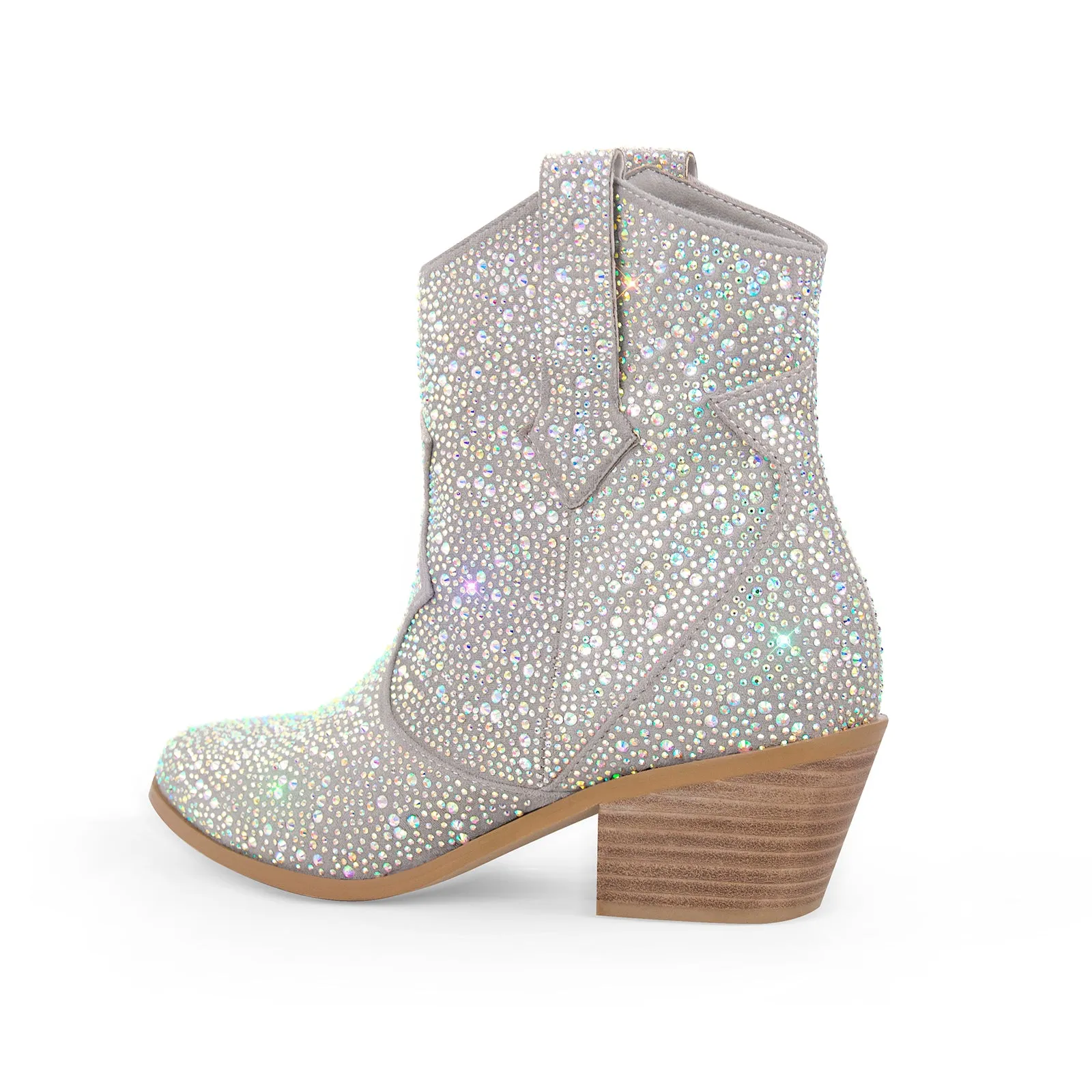 Rhinestone Chunky Heel Western Ankle Boots