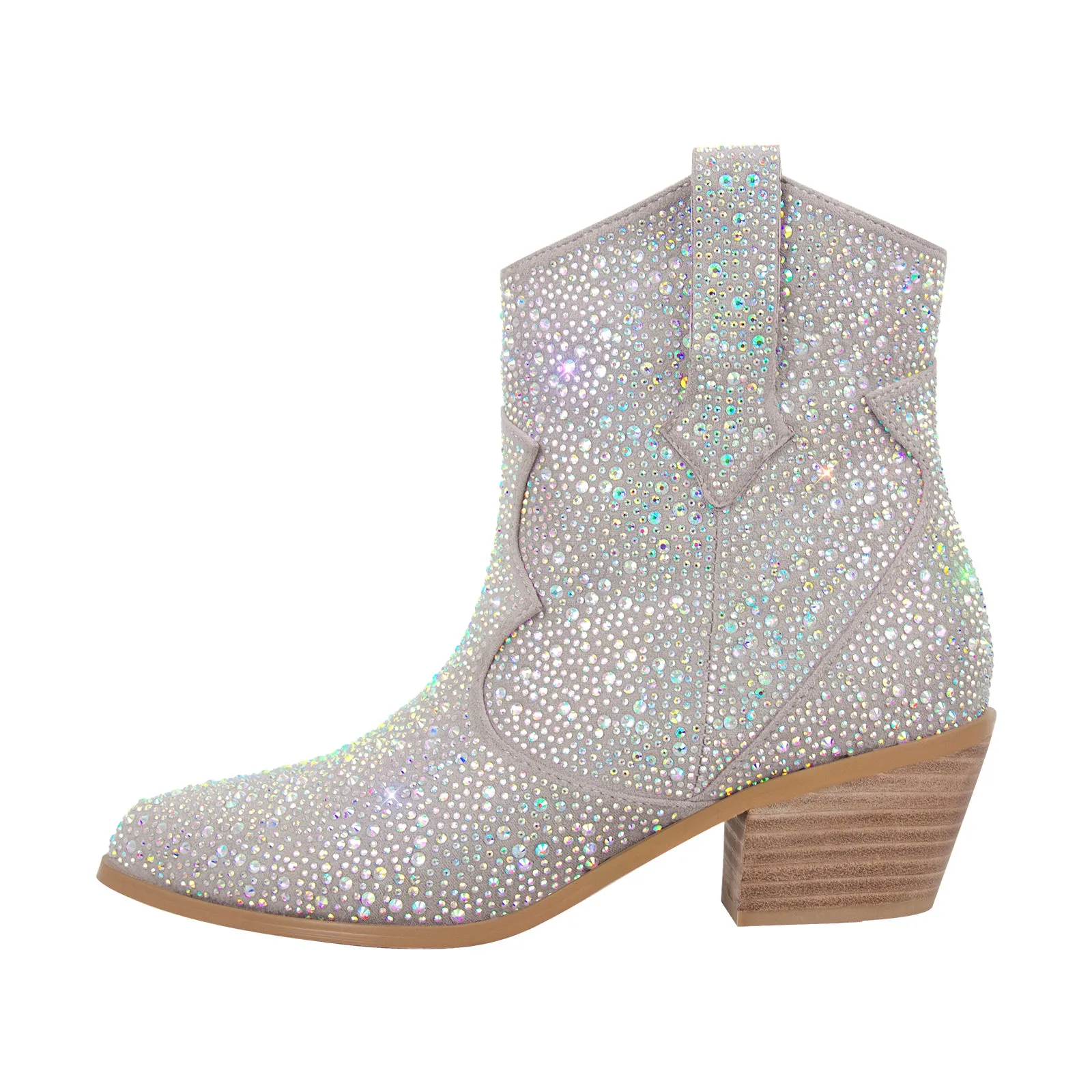 Rhinestone Chunky Heel Western Ankle Boots