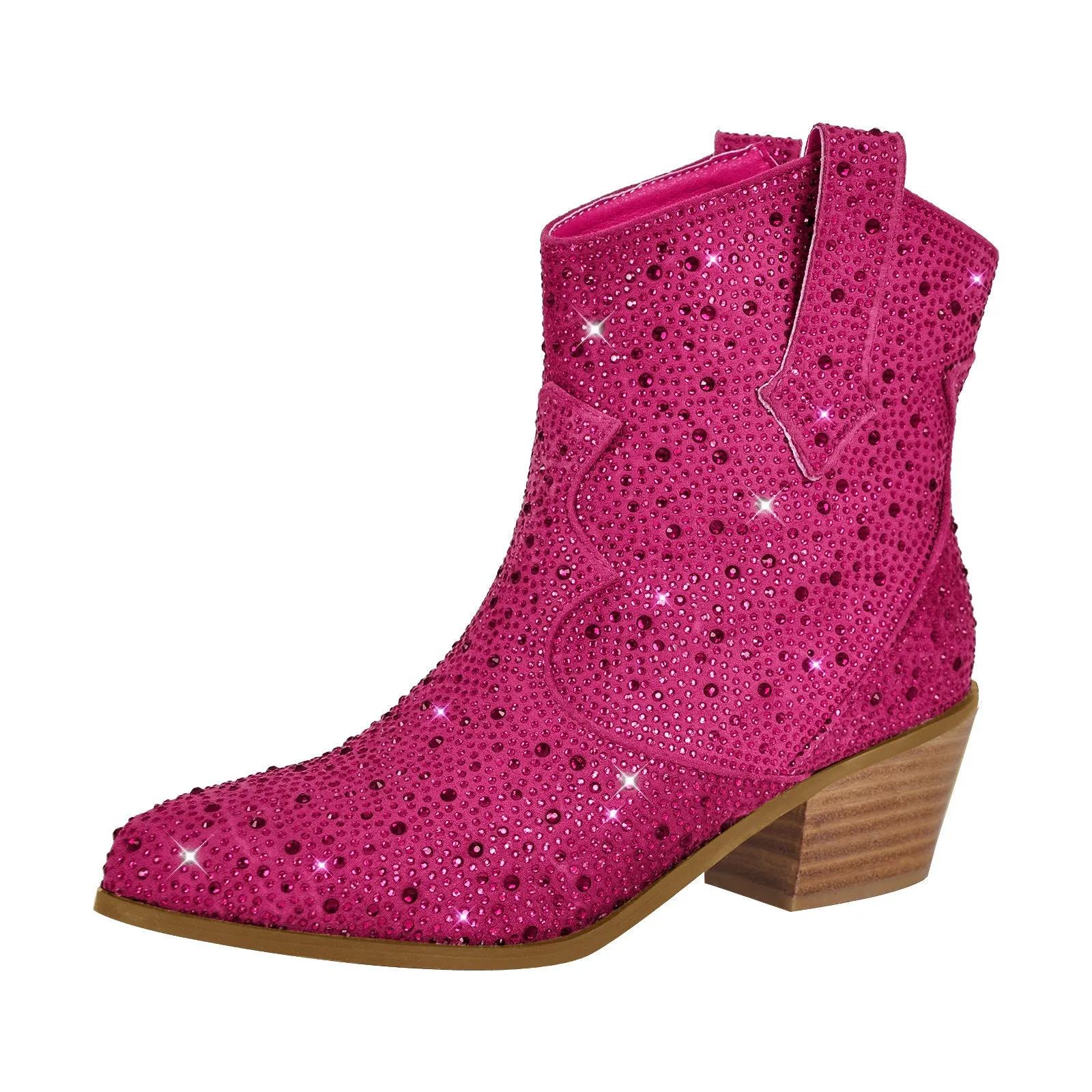 Rhinestone Chunky Heel Western Ankle Boots