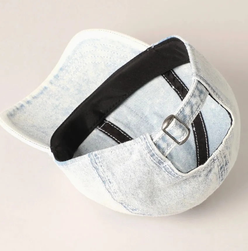 Rhinestone Us Flag Patch Denim Baseball Cap
