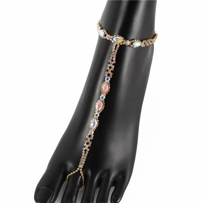 Rhinestones Anklet With Ring