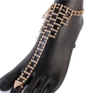 Rhinestones  Rectangle Anklet With Ring