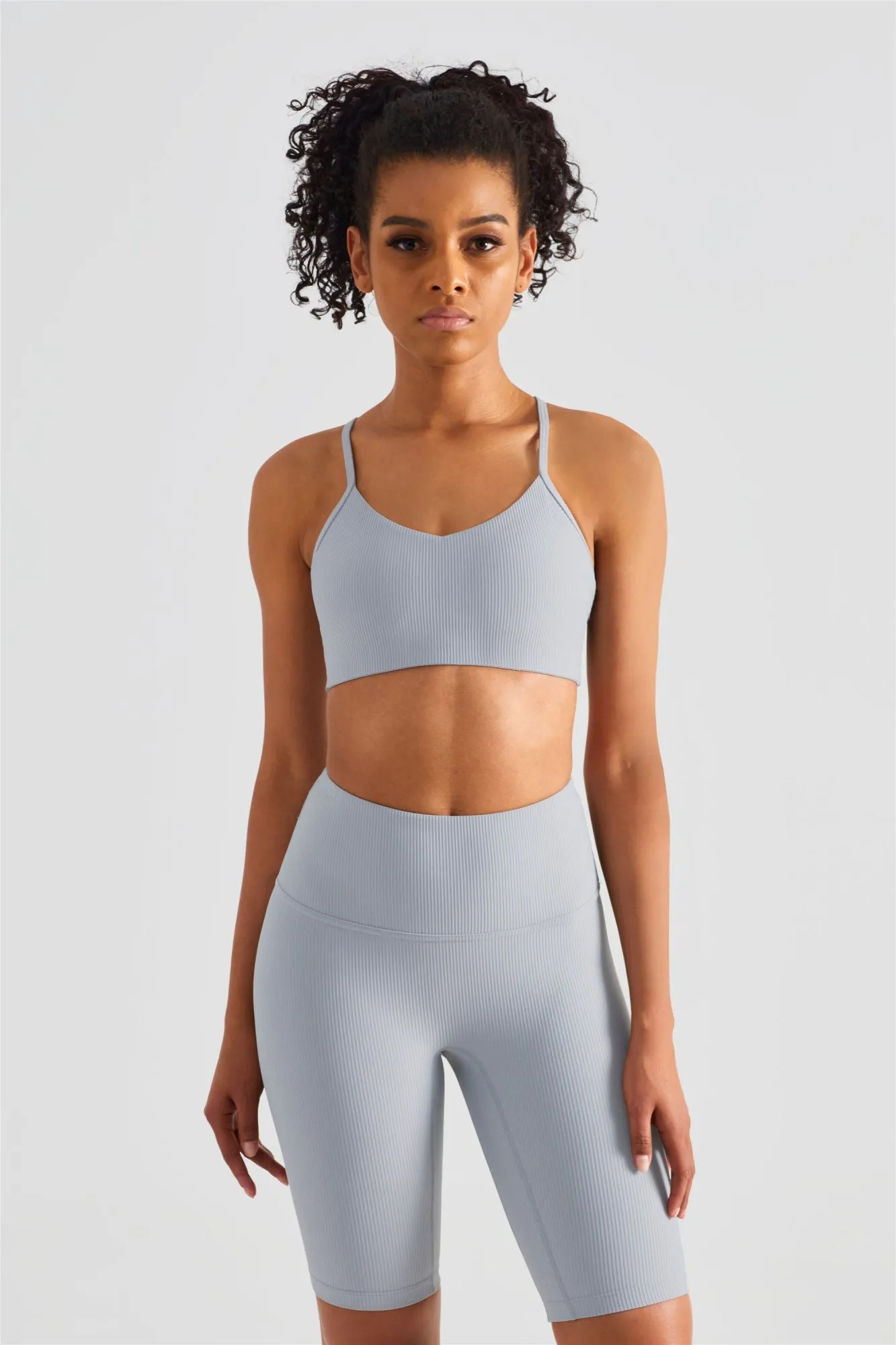 Ribbed Sports Bra & Shorts Activewear Set