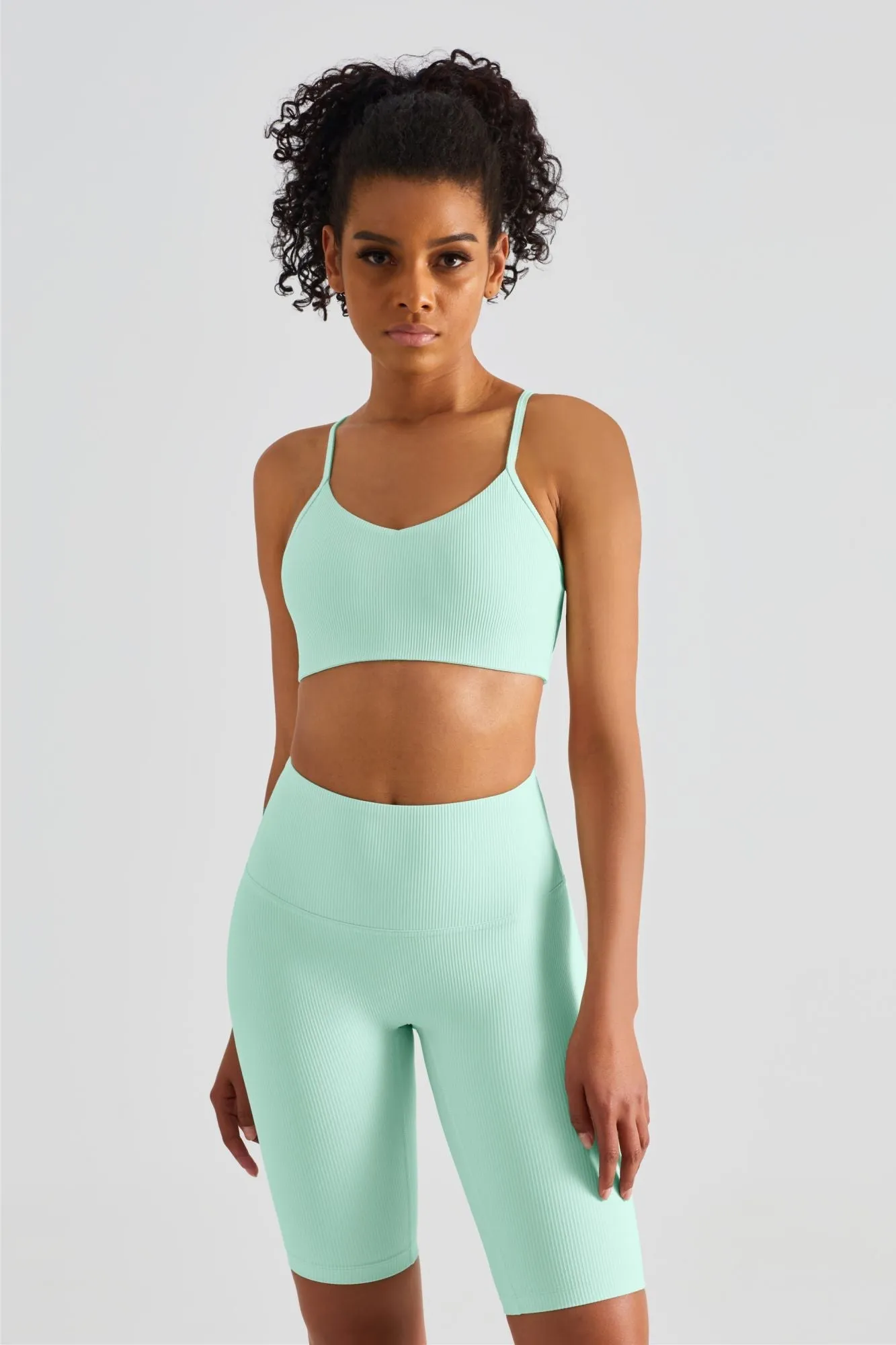 Ribbed Sports Bra & Shorts Activewear Set