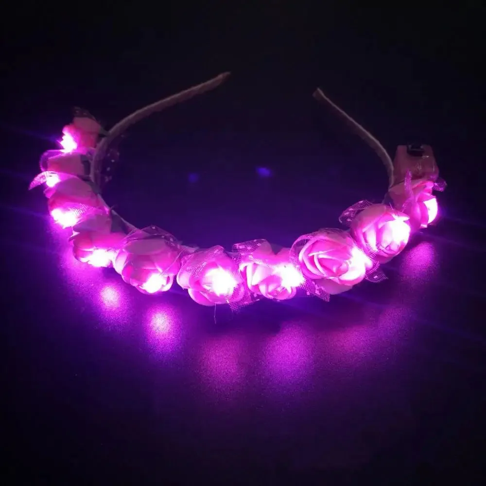 Romantic Glowing Wreath LED Light Rose Flowers Hairband Headpiece For Wedding Party Girl Birthday Favor Luminous Hair Garlands