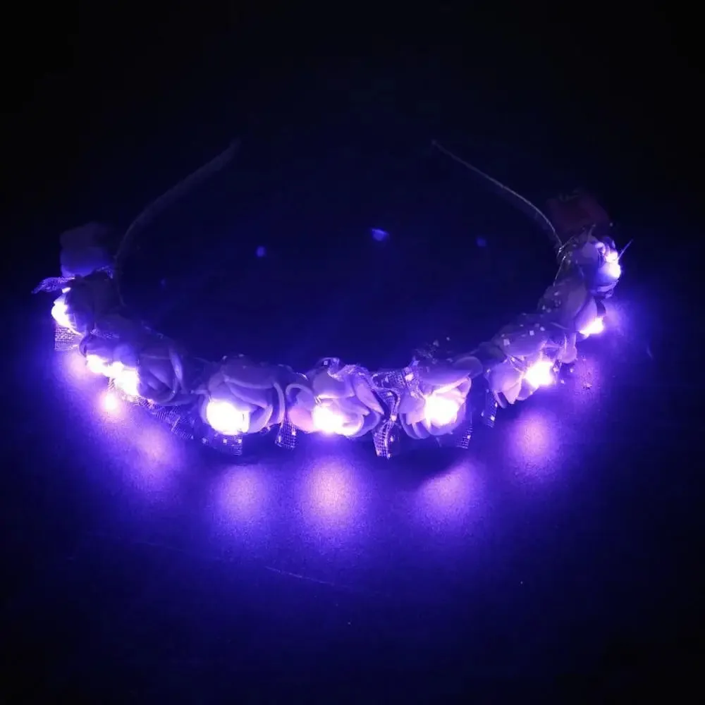 Romantic Glowing Wreath LED Light Rose Flowers Hairband Headpiece For Wedding Party Girl Birthday Favor Luminous Hair Garlands