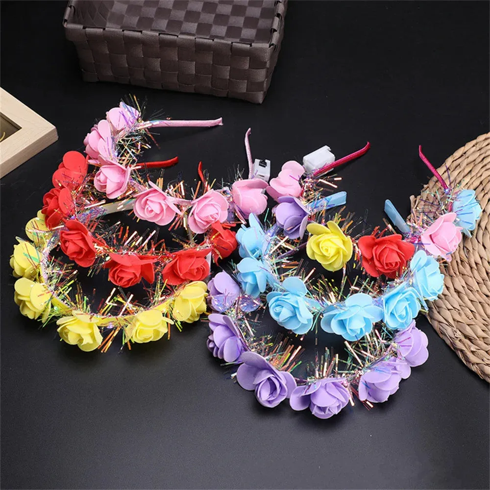 Romantic Glowing Wreath LED Light Rose Flowers Hairband Headpiece For Wedding Party Girl Birthday Favor Luminous Hair Garlands
