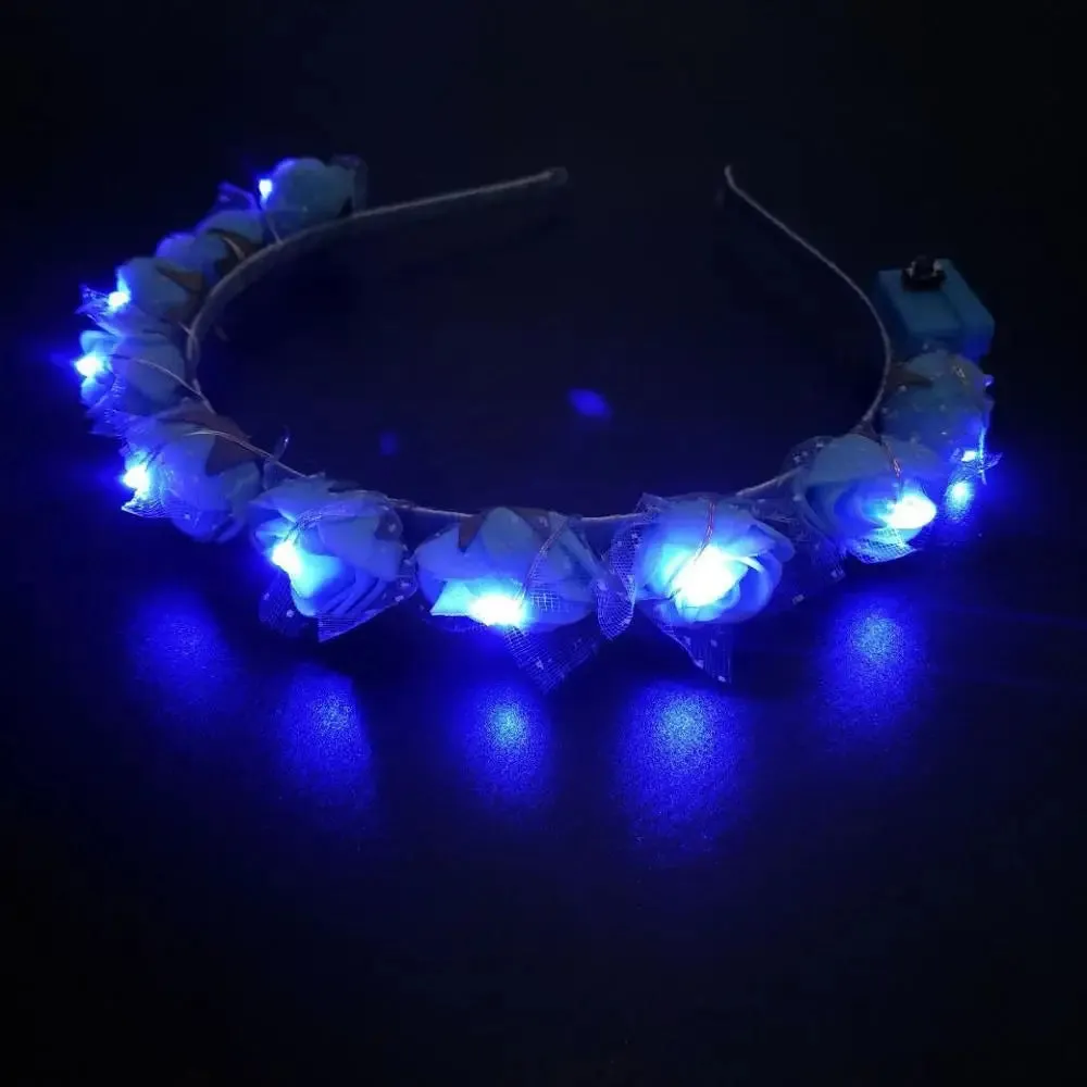 Romantic Glowing Wreath LED Light Rose Flowers Hairband Headpiece For Wedding Party Girl Birthday Favor Luminous Hair Garlands