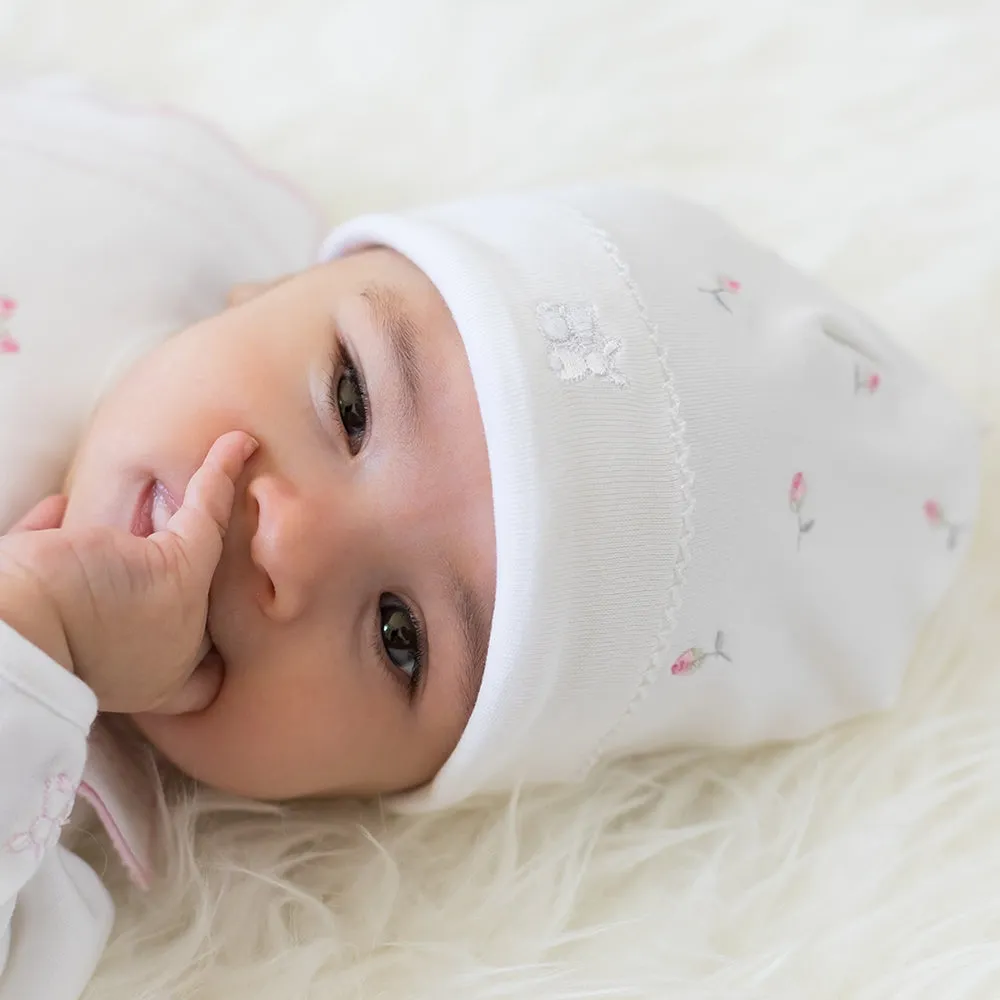 Romy White Rosebud Baby Pull - On Hat