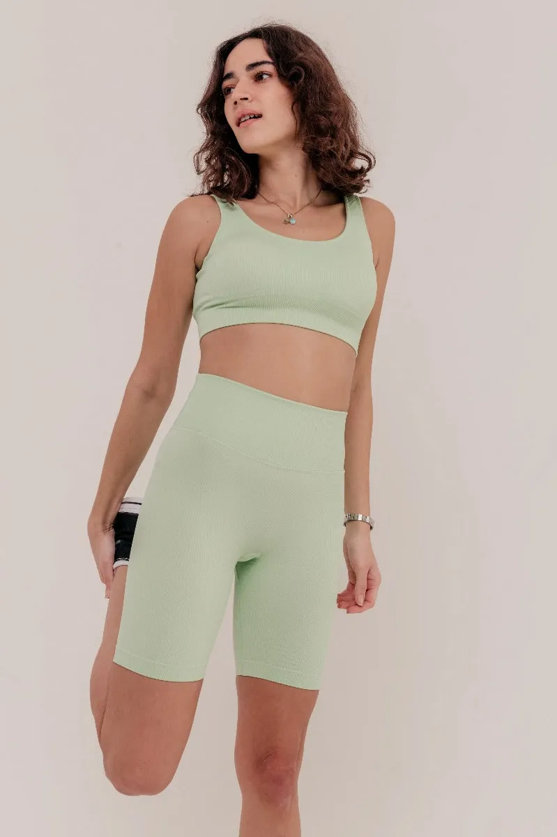 Rosa Ribbed Bicycle Shorts - Mint Green