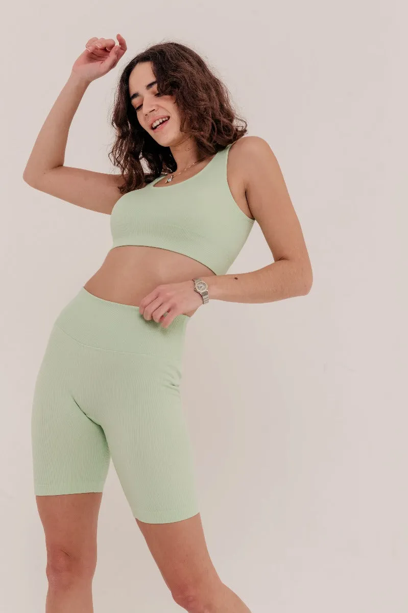 Rosa Ribbed Bicycle Shorts - Mint Green