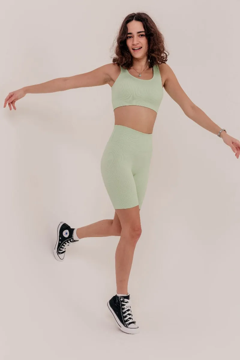 Rosa Ribbed Bicycle Shorts - Mint Green
