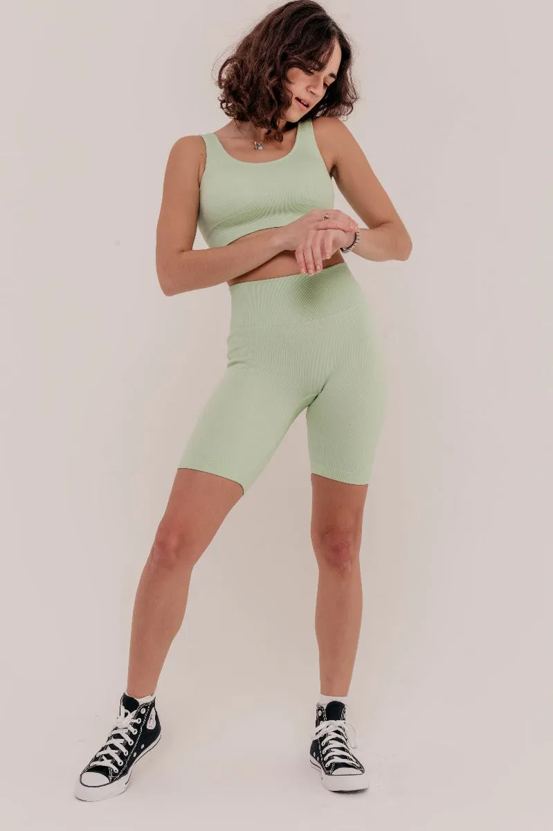 Rosa Ribbed Bicycle Shorts - Mint Green
