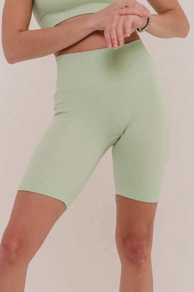 Rosa Ribbed Bicycle Shorts - Mint Green