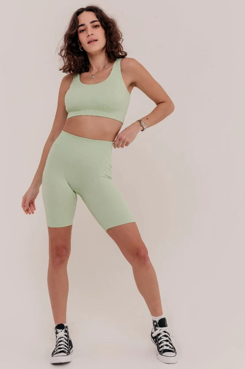 Rosa Ribbed Bicycle Shorts - Mint Green