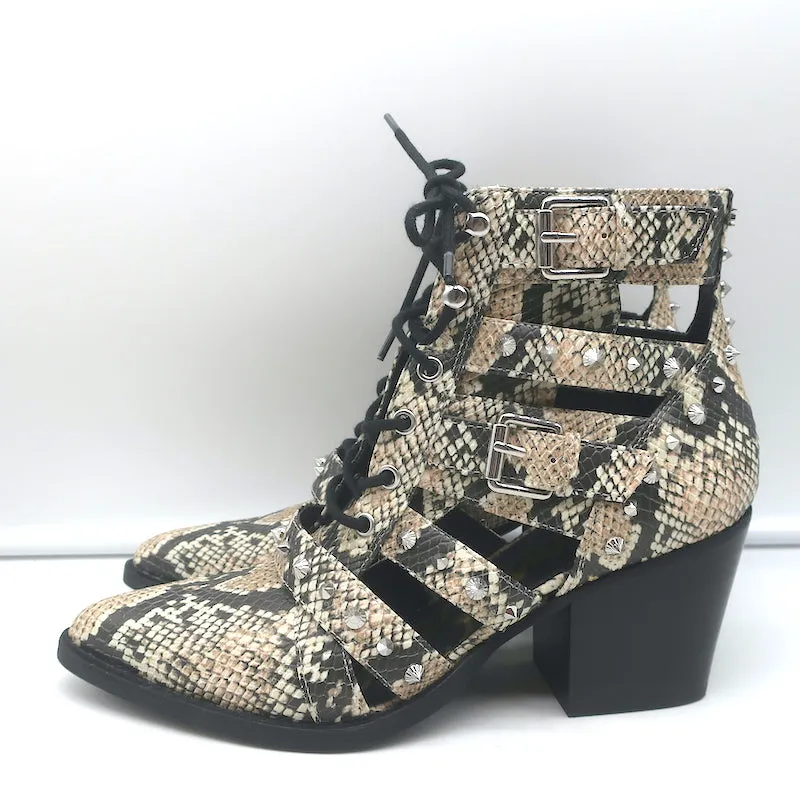 Sam Edelman Elana Studded Cutout Ankle Boots Snake Print Leather Size 9 NEW