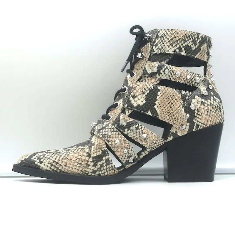 Sam Edelman Elana Studded Cutout Ankle Boots Snake Print Leather Size 9 NEW