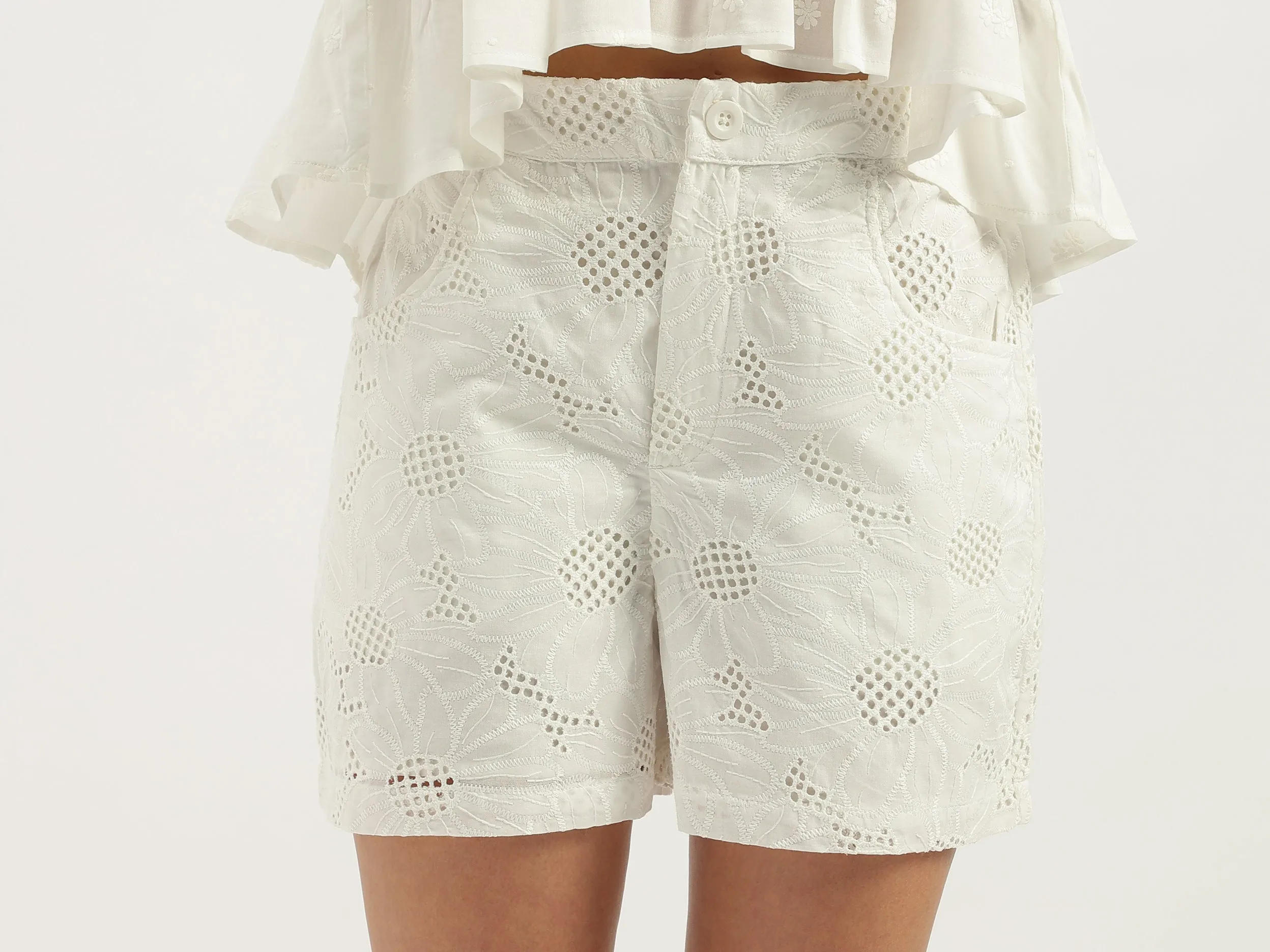 Schiffli Embroidered Regular Fit Casual Shorts
