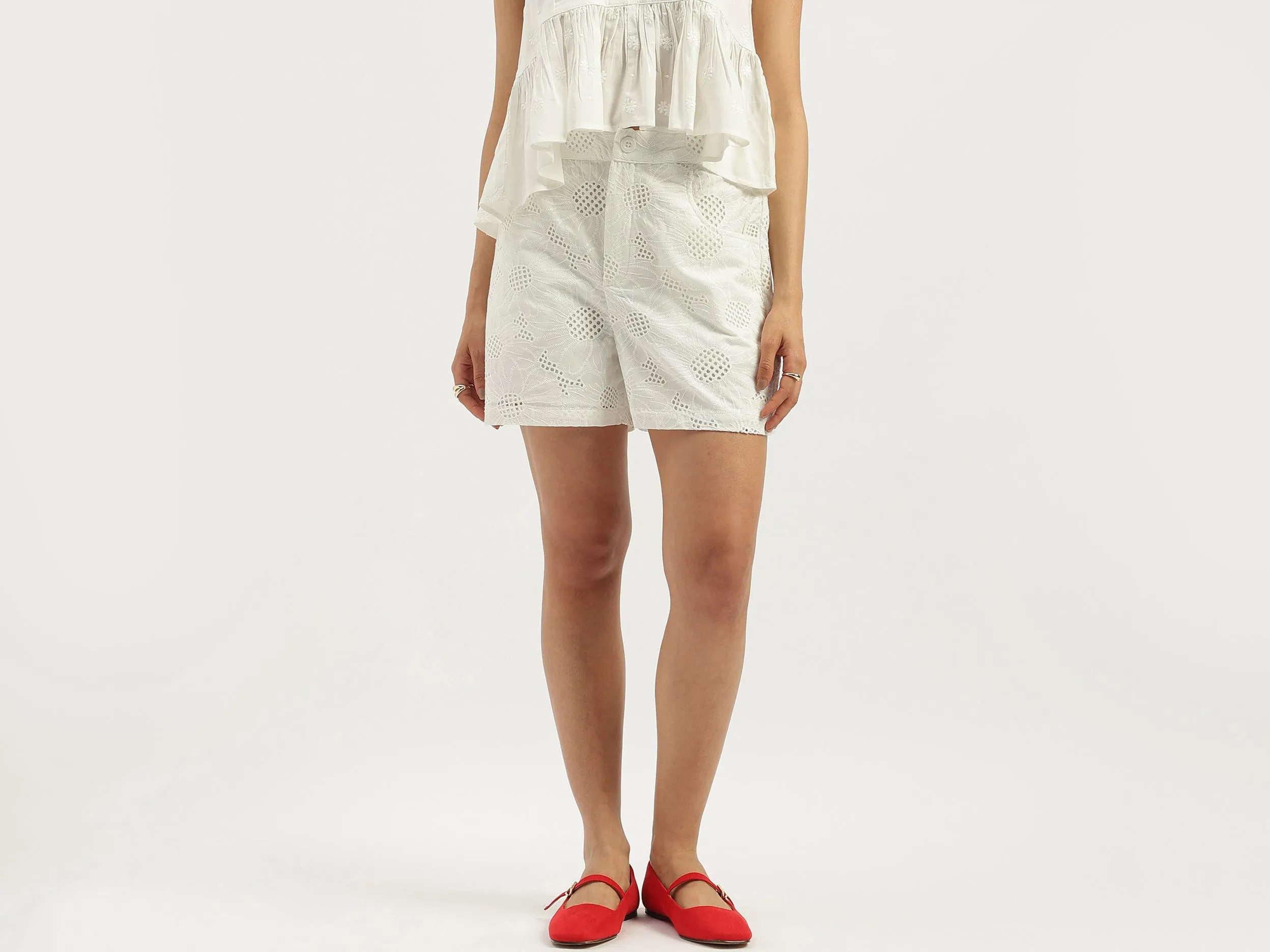 Schiffli Embroidered Regular Fit Casual Shorts