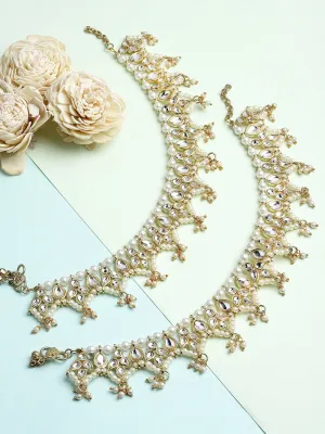 Set Of 2 Gold-Plated & Kundan-Studded Anklets