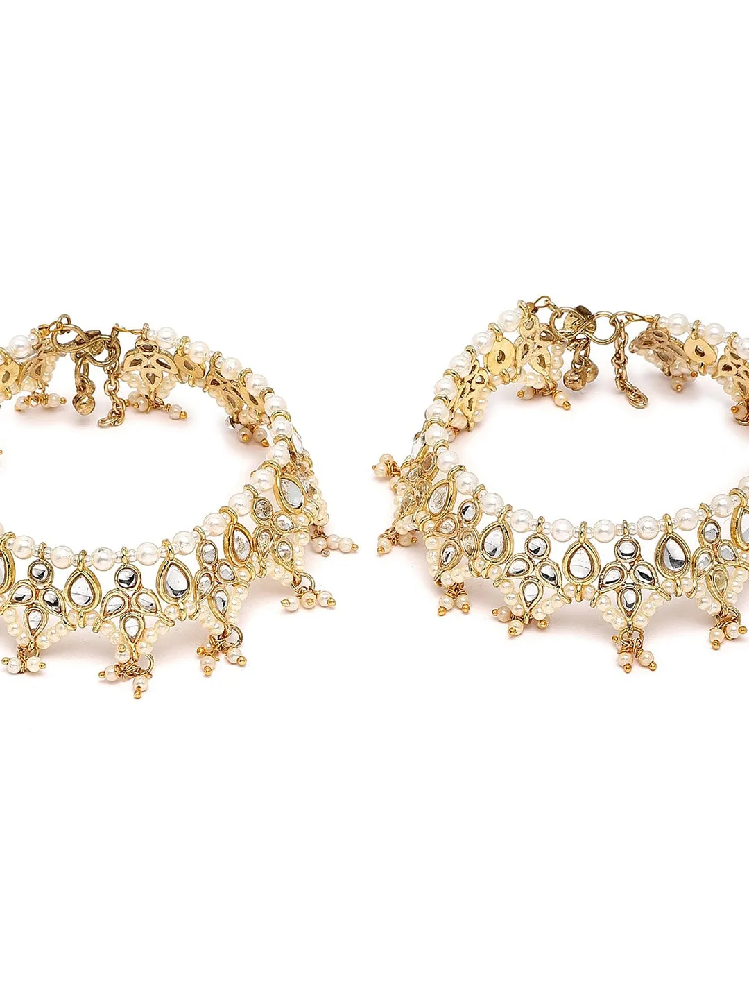 Set Of 2 Gold-Plated & Kundan-Studded Anklets