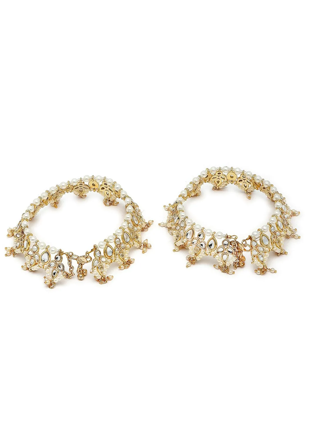 Set Of 2 Gold-Plated & Kundan-Studded Anklets