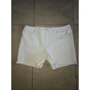 Seven7 Women's 5&quot; Fray Hem‎ Mid Rise  White Denim Weekend Shorts Size 14