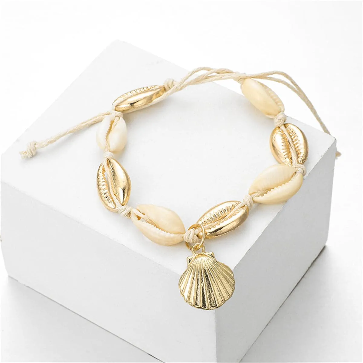 Shell & 18K Gold-Plated Shell-Charm Adjustable Anklet