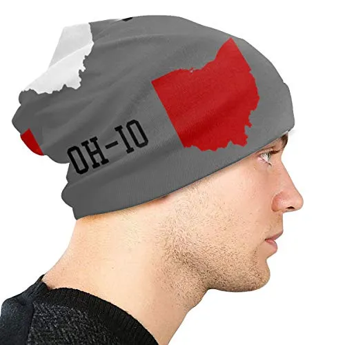 Skull Cap Beanie for Men Oh-Io State Flag Slouchy Beanie Hats Gray Lightweight All Season Knit Warm Hats Cap Soft Cap for Unisex Hat