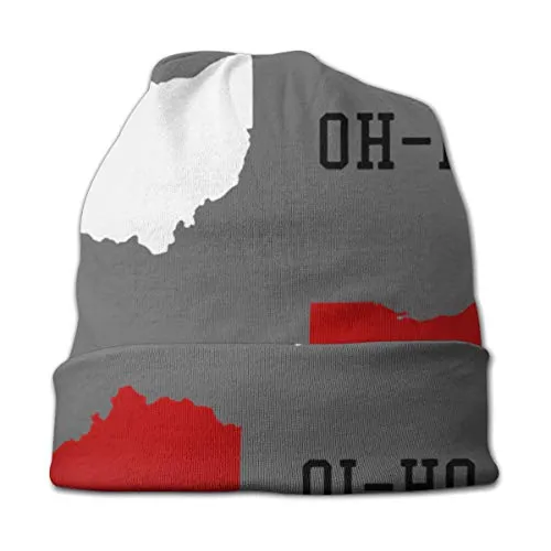 Skull Cap Beanie for Men Oh-Io State Flag Slouchy Beanie Hats Gray Lightweight All Season Knit Warm Hats Cap Soft Cap for Unisex Hat