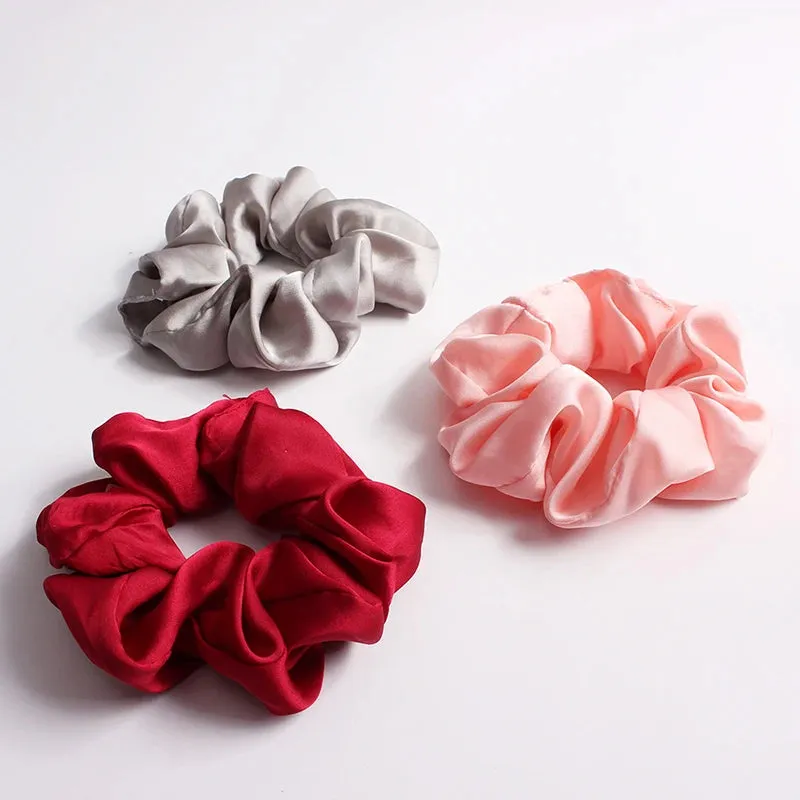 Solid Color Silky Satin Scrunchie Elastic Hair Bands Girls Elegant Fashion Ponytail Holder Hair Rope Headwear Red Pink Black